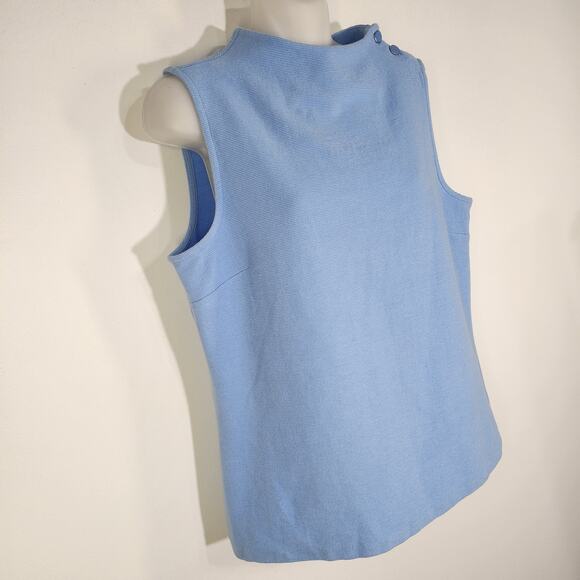Talbots Womens High Neck Button Shoulder Top Medium Light Blue Ribbed Sleeveless - Picture 5 of 10